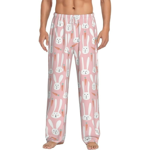 Uemuo Cute Rabbit Carrot Pattern Men's Wide Leg Palazzo Lounge Pants with Pockets Light Weight Loose Comfy Casual Pajama Pants-Medium