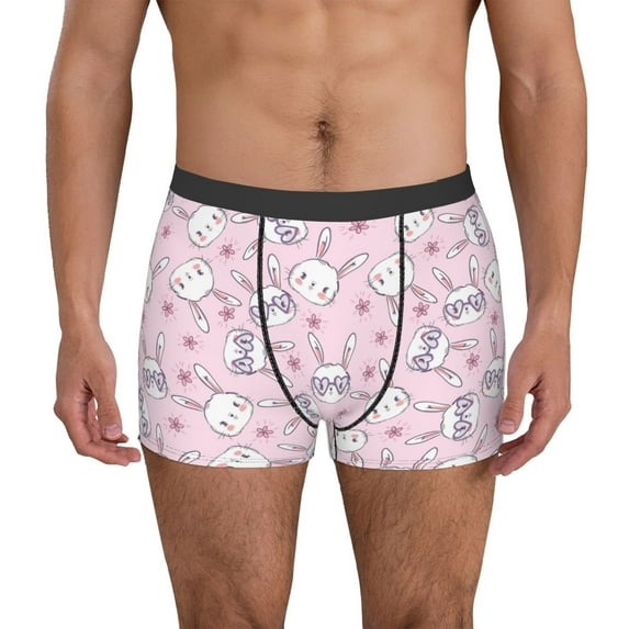 Uemuo Cute Rabbit Flower Pattern Men's Boxer Briefs,Trunk Anti-Chafing,Comfortable, Durable, and Stylish Underwear-XX-Large