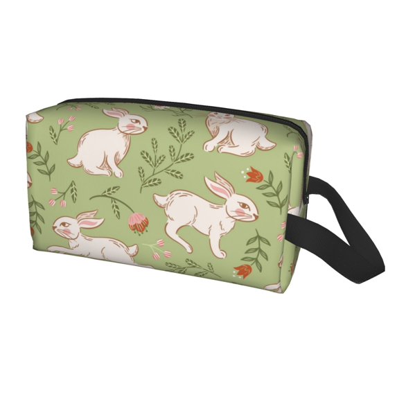 Uemuo Cute Rabbit And Flower Pattern Portable Toiletry Bags with Handle, Waterproof travel Make up Bags for Women, Large Capacity Travel Cosmetic Bags
