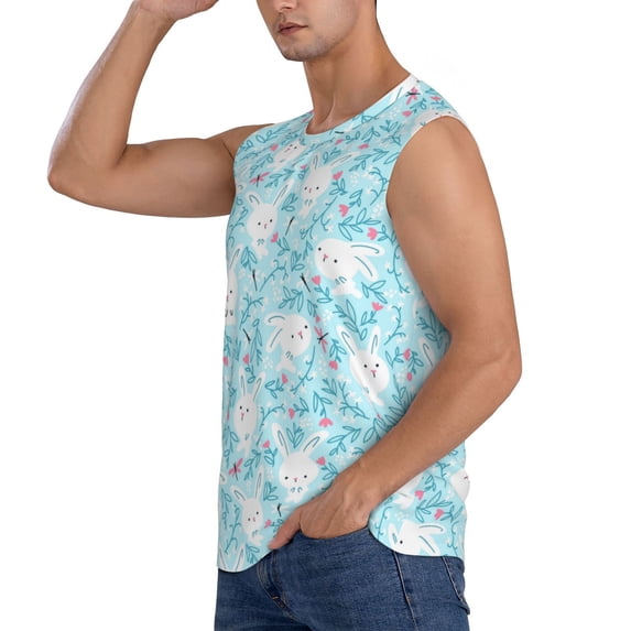 Uemuo Cute Rabbit Pattern Men's Sleeveless T-Shirt,Muscle Athletic Tank Top, Moisture-wicking Quick-dry Breathable Classic Tee Top for Gym Run Outdoor Sports-Large