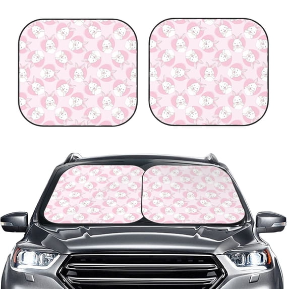 Uemuo Cute Rabbit Printed 2 PCS Car Windshield Sun Shade, Auto Sun Heat and UV Rays Blocker, Foldable Automotive Front Window Sunshade Protector
