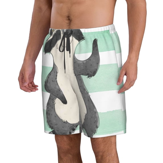 Uemuo Cute Raccoon Pattern Men's Swim Trunks Hawaiian Beach Bathing Suit Swimsuits Beach Quick-Dry Shorts with Pockets-Medium