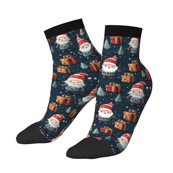 Uemuo Cute Santa Claus Gift Printed Crew Socks, Moisture-Wicking Socks, Athletic Socks for Men Breathable Cushion Socks Casual Sport Socks for Running Traveling