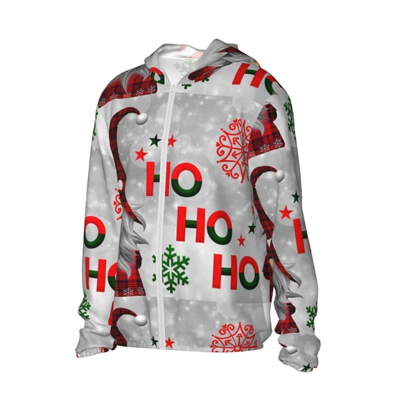 Uemuo Cute Santa Pattern Women's Full Zip UPF 50+ Sun Protection Hoodie Jacket Long Sleeve Sun Shirt Hiking Outdoor Performance with Pockets-X-Large