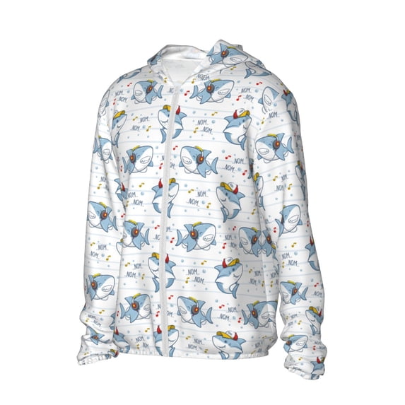 Uemuo Cute Shark Pattern Women's Full Zip UPF 50+ Sun Protection Hoodie Jacket Long Sleeve Sun Shirt Hiking Outdoor Performance with Pockets-3X-Large