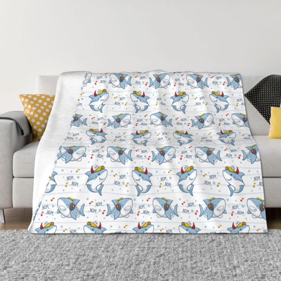 Uemuo Cute Shark Printed Throw Blanket for Couch, Fluffy Fuzzy Blankets for Bed, Sofa, Cozy Flannel Faux Fur Blanket-50"x40"