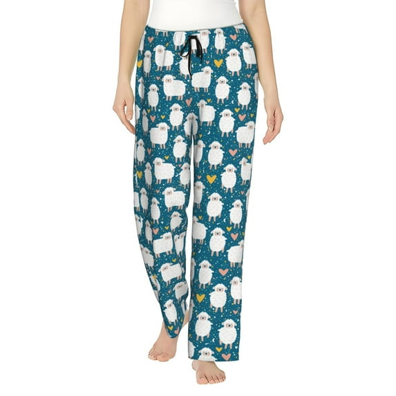Uemuo Cute Sheep And Hearts Pattern Women's Wide Leg Palazzo Lounge Pants with Pockets Light Weight Loose Comfy Casual Pajama Pants-XX-Large