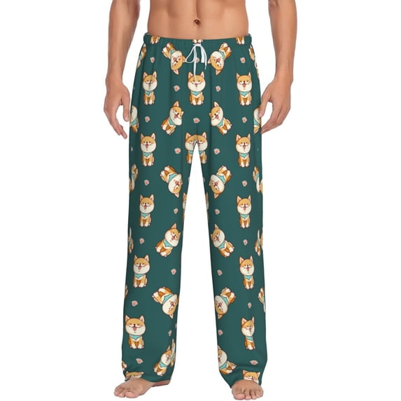 Uemuo Cute Shiba Pattern Men's Wide Leg Palazzo Lounge Pants with Pockets Light Weight Loose Comfy Casual Pajama Pants-X-Large