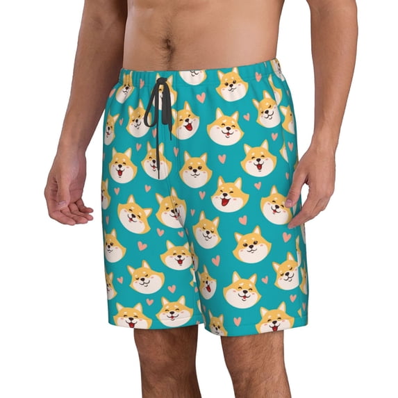 Uemuo Cute Shiba1 Pattern Men's Swim Trunks Hawaiian Beach Bathing Suit Swimsuits Beach Quick-Dry Shorts with Pockets-3X-Large