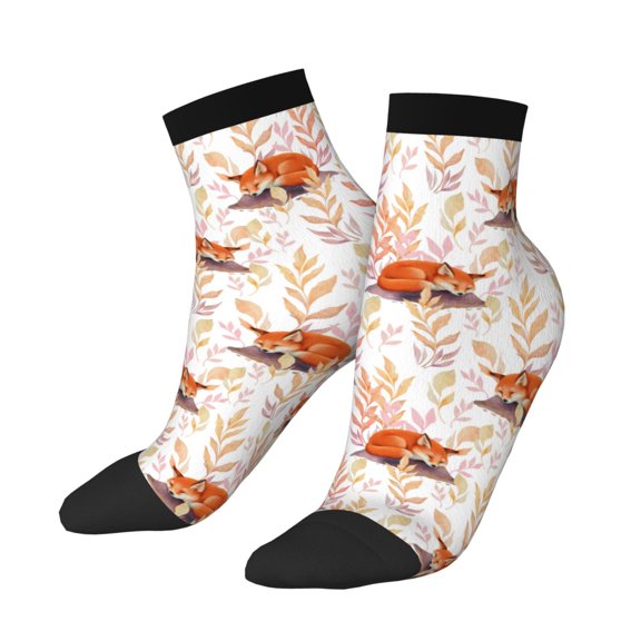 Uemuo Cute Sleepy Fox Printed Crew Socks, Moisture-Wicking Socks, Athletic Socks for Men Breathable Cushion Socks Casual Sport Socks for Running Traveling