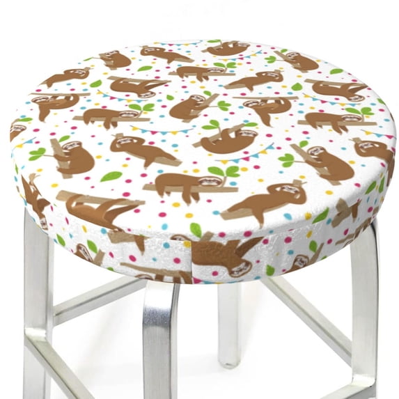 Uemuo Cute Sloth Pattern Round Bar Stool Seat Covers Washable Stool Cushion Slipcover Elastic Bar Chair Covers-14 inch