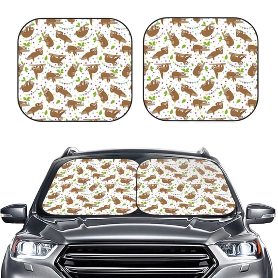 Uemuo Cute Sloth Printed 2 PCS Car Windshield Sun Shade, Auto Sun Heat and UV Rays Blocker, Foldable Automotive Front Window Sunshade Protector