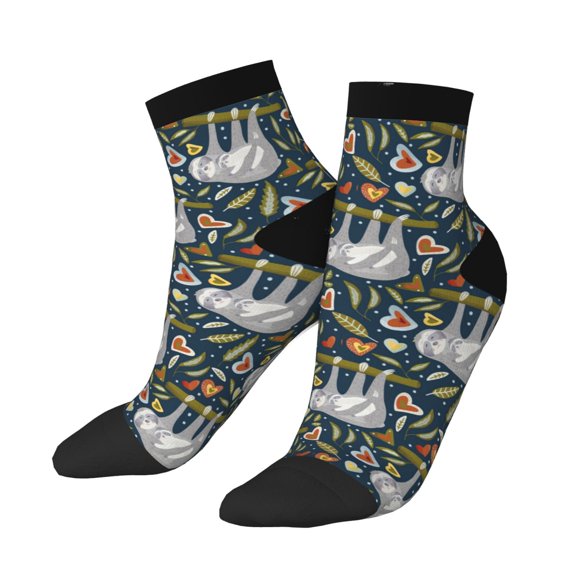 Uemuo Cute Sloth Printed Crew Socks, Moisture-Wicking Socks, Athletic Socks for Men Breathable Cushion Socks Casual Sport Socks for Running Traveling