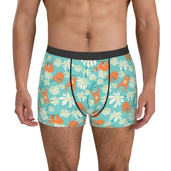 Uemuo Cute Sloth on Floral Tree Pattern Men's Boxer Briefs,Trunk Anti-Chafing,Comfortable, Durable, and Stylish Underwear-