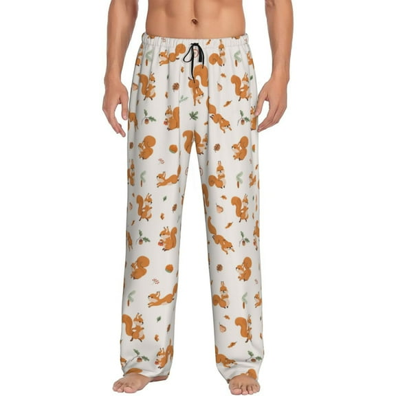 Uemuo Cute Squirrel Fall Pattern Men's Wide Leg Palazzo Lounge Pants with Pockets Light Weight Loose Comfy Casual Pajama Pants-X-Large