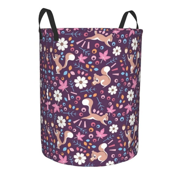 Uemuo Cute Squirrel Floral Pattern Circular Laundry Hamper Basket with handles,Collapsible laundry basket,Large capacity laundry hamper,Laundry Organizer-