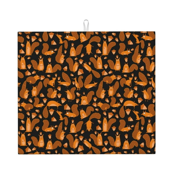 Uemuo Cute Squirrel Pattern Dish Drying Mat,16*18 inch Absorbent Dish Drainer Kitchen Counter,Large Size Dish Drying Pad for Countertops,Sinks,Draining Racks