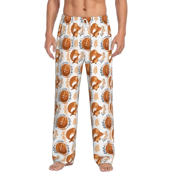 Uemuo Cute Squirrel Pattern Men's Wide Leg Palazzo Lounge Pants with Pockets Light Weight Loose Comfy Casual Pajama Pants-Small