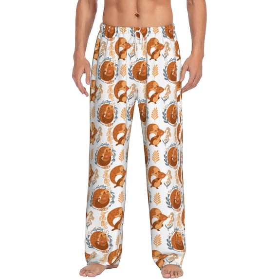 Uemuo Cute Squirrel Pattern Men's Wide Leg Palazzo Lounge Pants with Pockets Light Weight Loose Comfy Casual Pajama Pants-X-Large