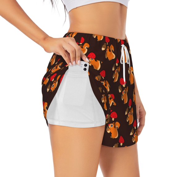 Uemuo Cute Squirrel Pattern Women's Athletic Shorts High Waisted Running Shorts with Liner Pockets Gym Elastic Workout Shorts-Large