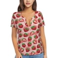 thumbnail image 1 of Uemuo Cute Strawberry Drawing Women's Deep V-Neck Low Cut Tops - Casual Loose Fit with Stainless Steel Loop, Soft, Breathable, Perfect for Office, Travel, and Daily Wear-Small, 1 of 5