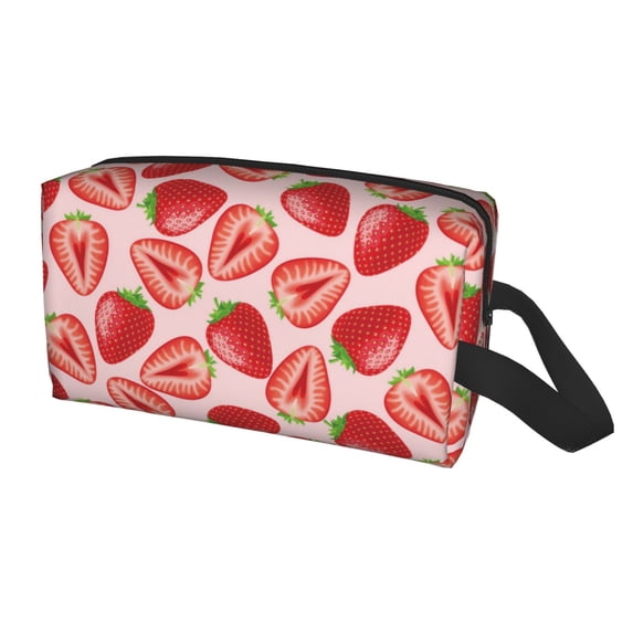 Uemuo Cute Strawberry Pattern Portable Toiletry Bags with Handle, Waterproof travel Make up Bags for Women, Large Capacity Travel Cosmetic Bags