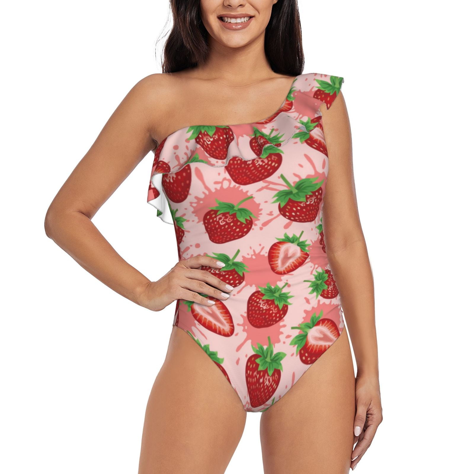 Girls Summer Cute Strawberry Princess One-Piece Swimsuit