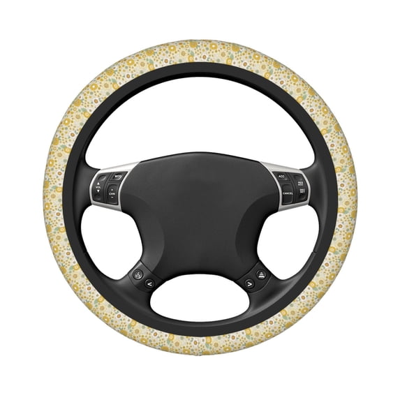 Uemuo Cute Sunflower Printed Car Elastic Steering Wheel Cover - Universal Car Accessory for Diverse Cars Anti-Slip, and Comfortable- 15"