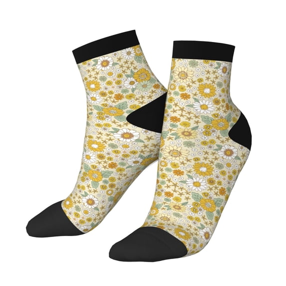 Uemuo Cute Sunflower Printed Crew Socks, Moisture-Wicking Socks, Athletic Socks for Men Breathable Cushion Socks Casual Sport Socks for Running Traveling