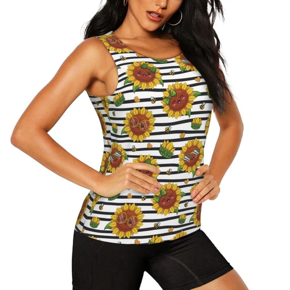 Uemuo Cute Sunflowers Pattern Workout Tank Tops for Women Breathable Moisture-wicking tank top Sleeveless Running Loose Fit Yoga Tops Active Shirts Sports Gym Exercise