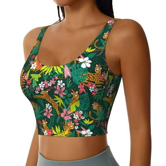 Uemuo Cute Tribal Leopards Pattern Women's Sports Bra - High Impact Support, Breathable, and Comfortable Athletic Bra for Running, Yoga, and Workouts
