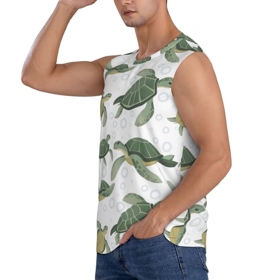 Uemuo Cute Turtle Pattern Men's Sleeveless T-Shirt,Muscle Athletic Tank Top, Moisture-wicking Quick-dry Breathable Classic Tee Top for Gym Run Outdoor Sports-X-Large