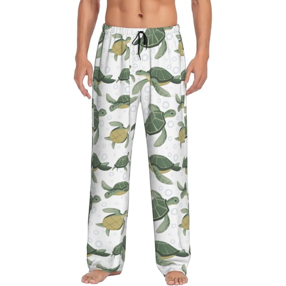 Uemuo Cute Turtle Pattern Men's Wide Leg Palazzo Lounge Pants with Pockets Light Weight Loose Comfy Casual Pajama Pants-Medium