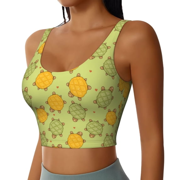 Uemuo Cute Turtle Pattern Women's Sports Bra - High Impact Support, Breathable, and Comfortable Athletic Bra for Running, Yoga, and Workouts