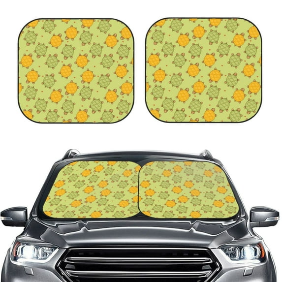 Uemuo Cute Turtle Printed 2 PCS Car Windshield Sun Shade, Auto Sun Heat and UV Rays Blocker, Foldable Automotive Front Window Sunshade Protector