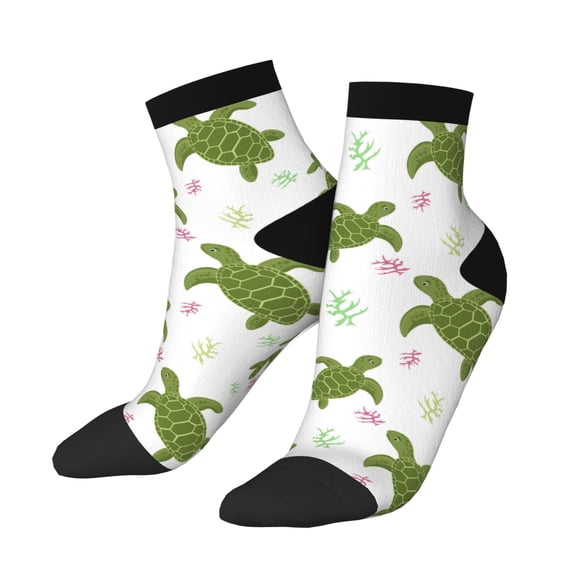 Uemuo Cute Turtle Printed Crew Socks, Moisture-Wicking Socks, Athletic Socks for Men Breathable Cushion Socks Casual Sport Socks for Running Traveling