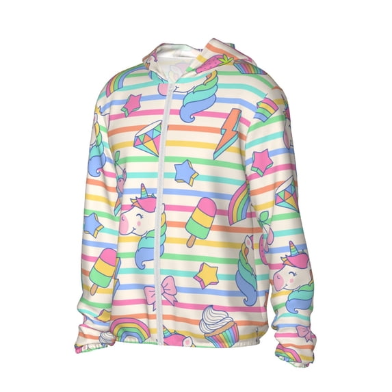 Uemuo Cute Unicorn Pattern Women's Full Zip UPF 50+ Sun Protection Hoodie Jacket Long Sleeve Sun Shirt Hiking Outdoor Performance with Pockets-Large