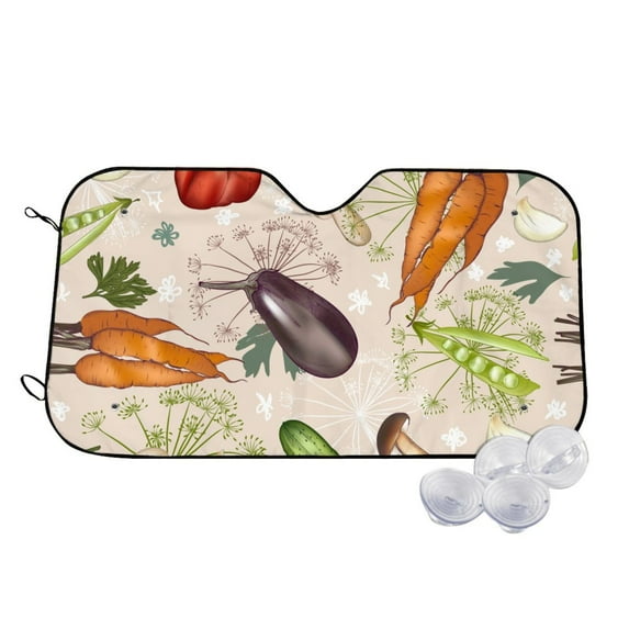Uemuo Cute Vegetables Pattern Accordion Car Windshield Sun Shade, Foldable Reflective Sun Visor for Car, Reflector Windshield Sunshade-Medium