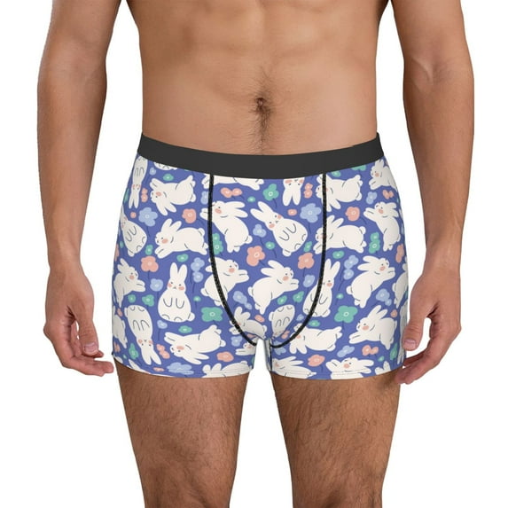 Uemuo Cute White Rabbit Pattern Men's Boxer Briefs,Trunk Anti-Chafing,Comfortable, Durable, and Stylish Underwear-X-Large