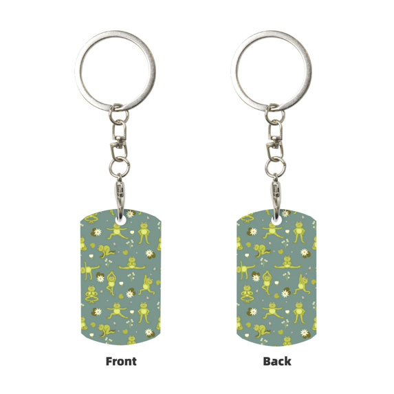 Uemuo Cute Yoga Frogs Pattern Rectangular Metal Keychain - Durable, Stylish, and Personalized Key Ring for Men and Women,Engraved Keychain,Gift Slim Sturdy Keychain