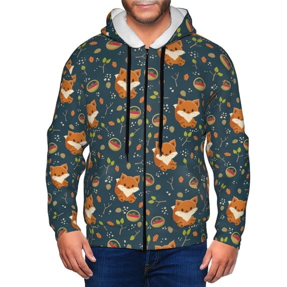 Uemuo Cute plant fox for Men's Fashion Full-zip Hoodies & Sweatshirts with Kangaroo Pocket, Zip-up Hooded Sweatshirt, Moisture Wicking & Breathable-XX-Large