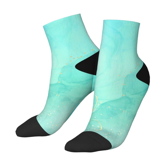 Uemuo Cyan Mint Marble Printed Crew Socks, Moisture-Wicking Socks, Athletic Socks for Men Breathable Cushion Socks Casual Sport Socks for Running Traveling