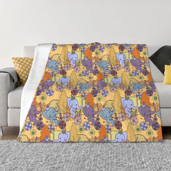 Uemuo Cycling Elephant On Bicycle In Park Printed Throw Blanket for Couch, Fluffy Fuzzy Blankets for Bed, Sofa, Cozy Flannel Faux Fur Blanket-40"x30"