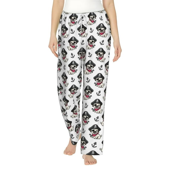 Uemuo DOG IS WEARING PIRATE COSTUME Pattern Women's Wide Leg Palazzo Lounge Pants with Pockets Light Weight Loose Comfy Casual Pajama Pants-Small