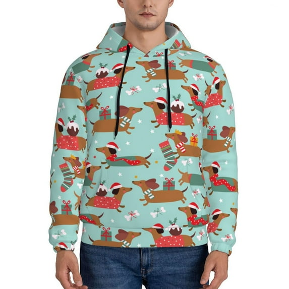 Uemuo Dachshund Christmas Play Pattern Men's Hoodie - Casual Pullover Hoodie with Kangaroo Pocket, Stylish Hooded Sweatshirt for Everyday Wear-XX-Large
