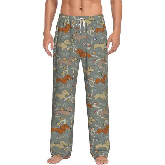 Uemuo Dachshund Dog Bird Pattern Men's Wide Leg Palazzo Lounge Pants with Pockets Light Weight Loose Comfy Casual Pajama Pants-Small