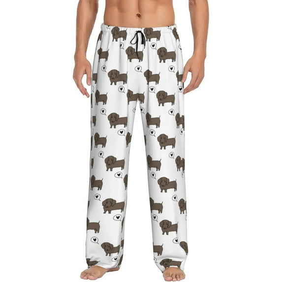 Uemuo Dachshund Dog Pattern Men's Wide Leg Palazzo Lounge Pants with Pockets Light Weight Loose Comfy Casual Pajama Pants-X-Large