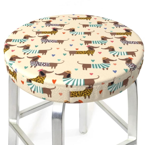 Uemuo Dachshund Dog Pattern Round Bar Stool Seat Covers Washable Stool Cushion Slipcover Elastic Bar Chair Covers-