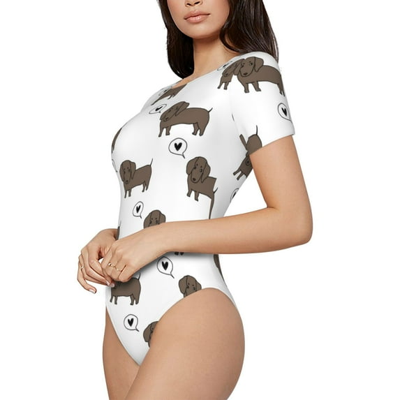 Uemuo Dachshund Dog Pattern Women's One Piece Short Sleeve Swimsuit Rash Guard Surfing Modest Quick-drying Swimsuit Beach Essentials-XX-Large