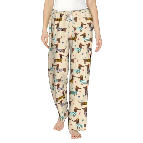 Uemuo Dachshund Dog Pattern Women's Wide Leg Palazzo Lounge Pants with Pockets Light Weight Loose Comfy Casual Pajama Pants-Medium